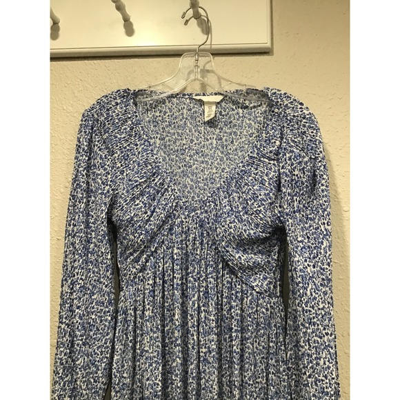 H&M Plissé Floral Milkmaid Babydoll Mini Dress XS Blue Cottagecore Coquette Y2K - Picture 4 of 7